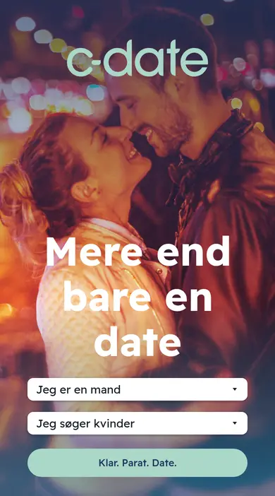 C-Date anmeldelse: c-date.dk på en smartphone med valg af køn og hvem du søger