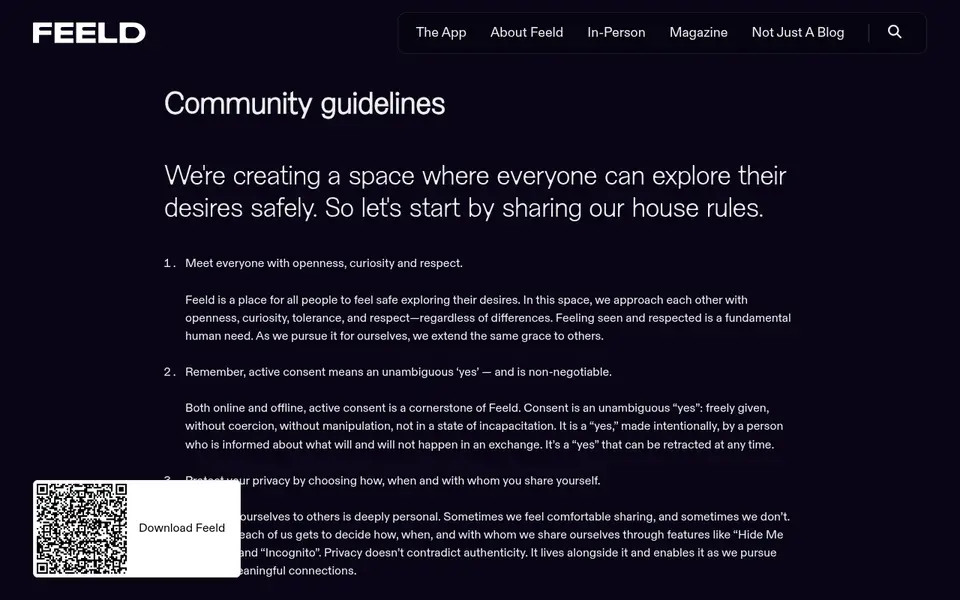 Feeld anmeldelse: Feelds community guidelines om respekt og aktivt samtykke
