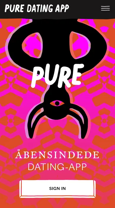 Pure anmeldelse: pure.app på en smartphone med links til App Store, Google Play og AppGallery